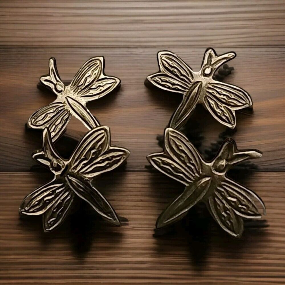 Set Of 4‎ Napkin Rings Dragonfly Design DII Silver Vintage 1994